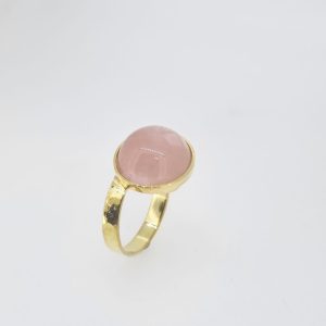 Ring Geelgoud 18kt met Rozenkwarts Cabochon