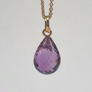 Ketting Barcelona - ankerketting 18kt geelgoud met amethist druppel